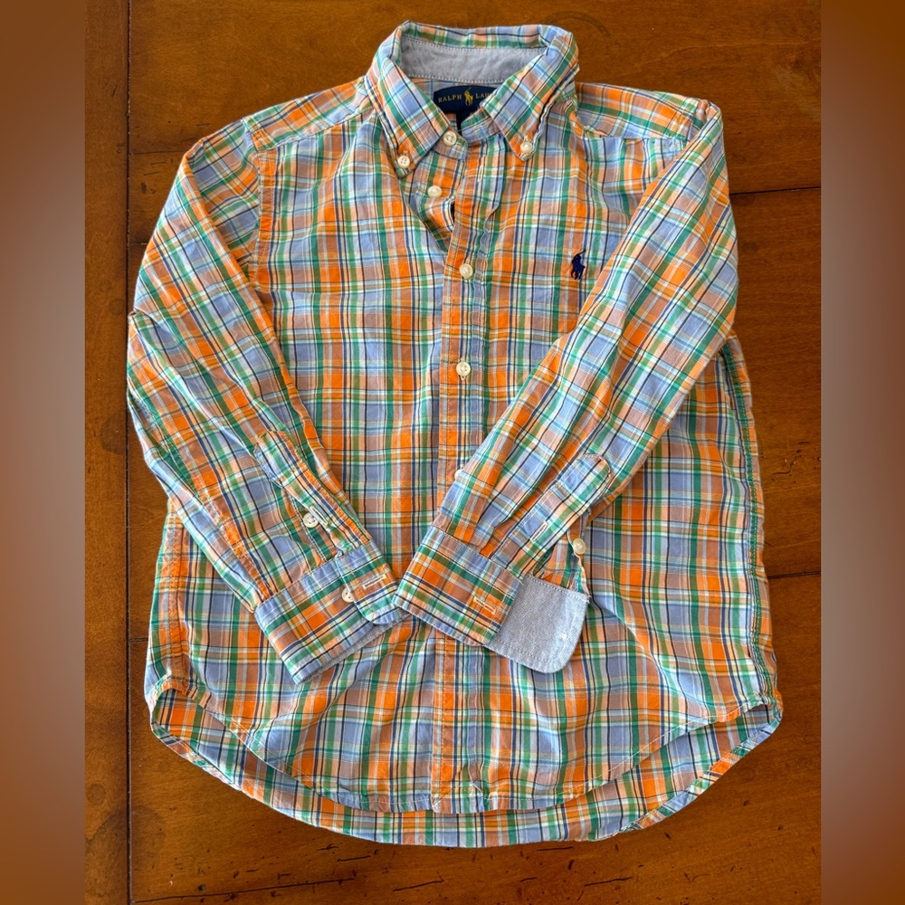 Polo Ralph Lauren Boy's Button-Front Casual Shirt - Orange Plaid - Size 5 -